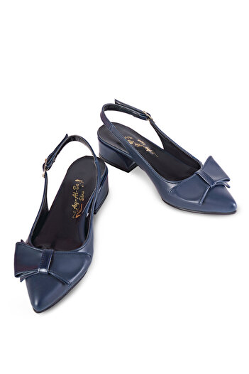 Ayalbuzenne Navy Blue Skin Airplane Bow Patent Leather Mix5 Pont Open Back