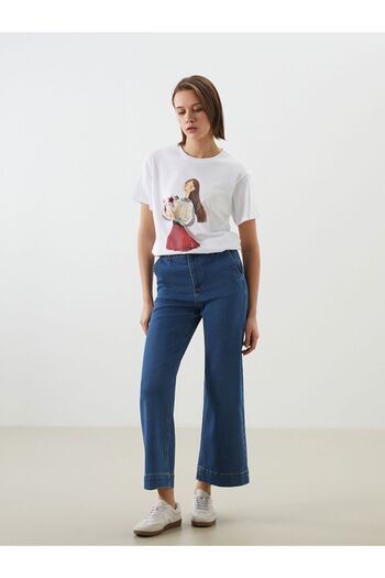 LC Waikiki Γυναικείο μπλουζάκι με στάμπα Crew Neck