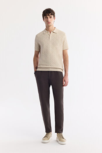 Avva Men's Beige Polo Neck Cotton Knit T-Shirt A51Y5040