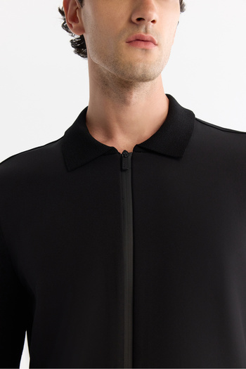 Avva Men's Black Polo Neck Zippered Pocket Cardigan A42Y5047