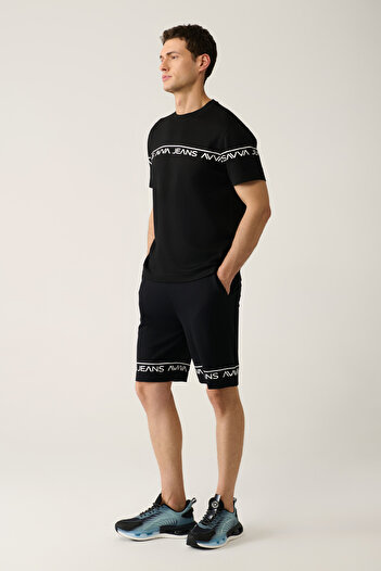 Avva Men's Black Side Pocket Printed Soft Touch Shorts A41Y3646