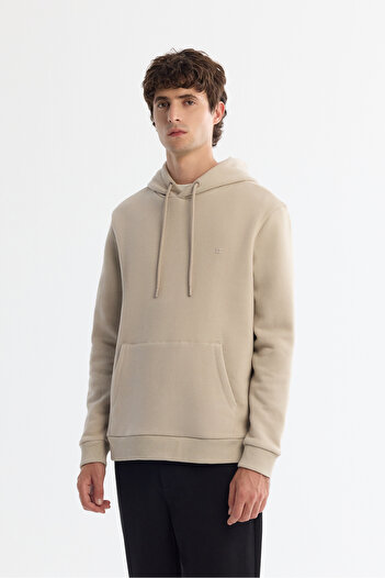 Avva Men's Regular Fit Stone Hooded Collar 3 Thread Raised Sweatshirt B001103
