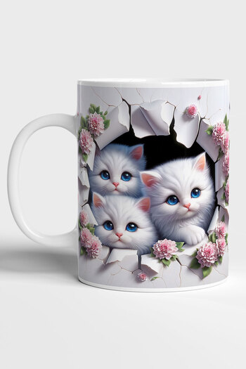GRN TASARIM White Kitten Printed 3D Effect Gift Mug