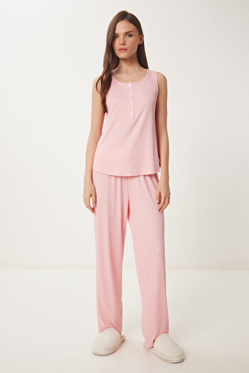 Happiness İstanbul Women's Pink Sleeveless Viscose Pajamas Set Pq00002