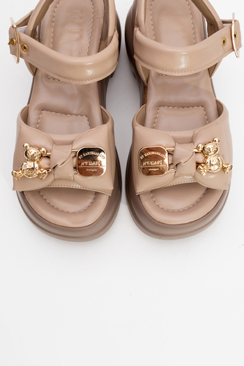 LuviShoes Merida Dark Beige Gold Buckle Wedge Sole Women's Sandals