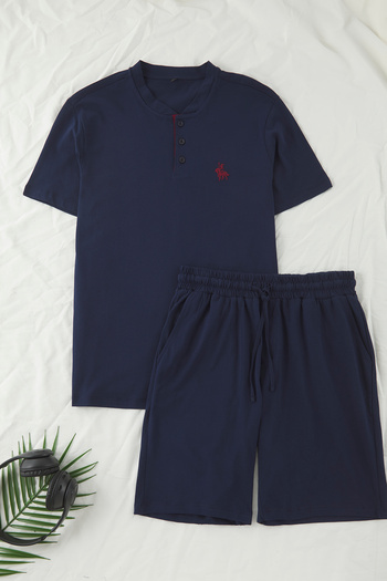 Trendyol Collection Navy Blue Regular Embroidered Dowry Shorts Knitted Pajama Set Tmnss25Pt00079