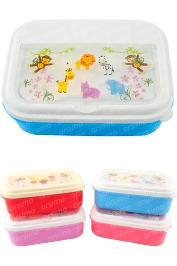 STOREMAX Sellbuyst Patterned 2-Compartment Lunch Box, 1 Lt Capacity, Multi-Colored, Spoon Fork Box Set