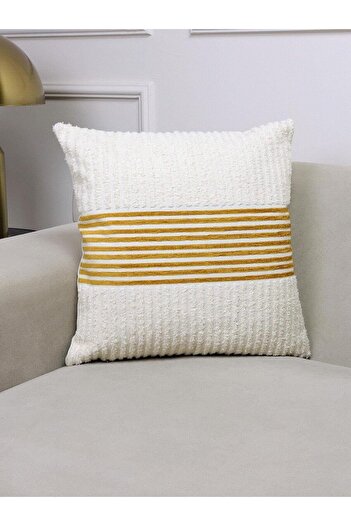 STOREMAX Polysight Ella Cream and Mustard Striped 43X43 Square Throw Pillow Case 43 X 43 Trendzap 467437