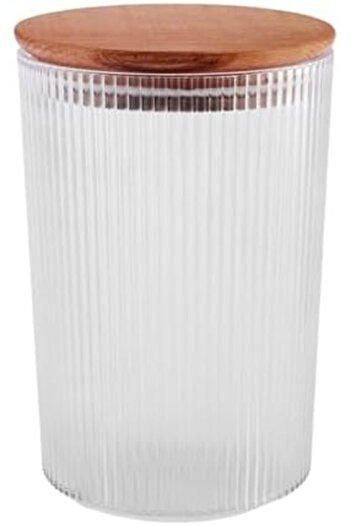 STOREMAX Sellbuyst Patterned Glass Storage Container - with Airtight Wooden Lid, Luxury Kitchen and Restaurant Use