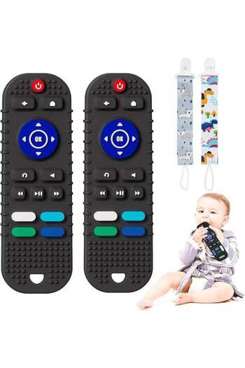 Yelajoy 2-Pack Baby Teether Toys, TV Remote Control Shape, Suitable for Baby Teething Relief and Pain Relief