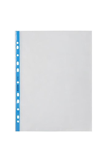 Leitz 4700 Crystal Perforated Pouch File Blue Striped A4 90 Micron - 100 Pieces