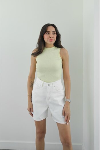 Havoş Light Yellow Halter Neck Ribbed Tank Top