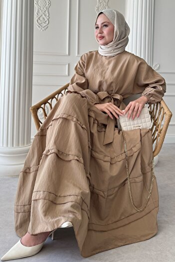 InStyle Φόρεμα Modal Beige με λεπτομέρεια βολάν στη φούστα
