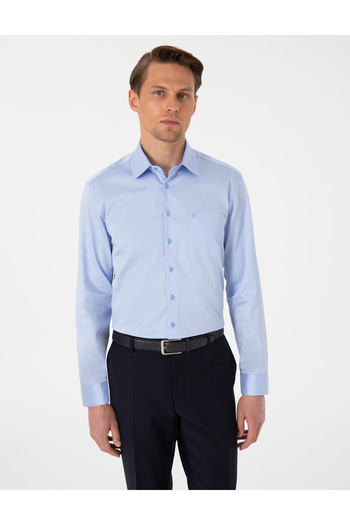 Pierre Cardin Koyu Mavi Parlak Saten Regular Fit Uzun Kollu Basic Gömlek 50302972-VR032