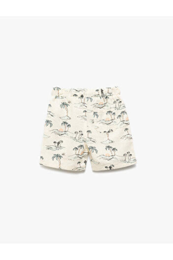 Koton Lace-Up Waist Viscose and Linen Blended Palm Pattern Shorts