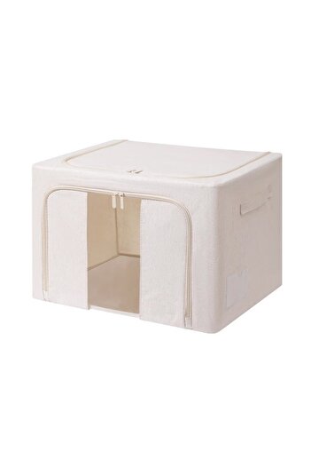 Flippy Storage Box 66 L, With Window and Double Zipper, Textile 50x40x33 cm, Metal Frame, White