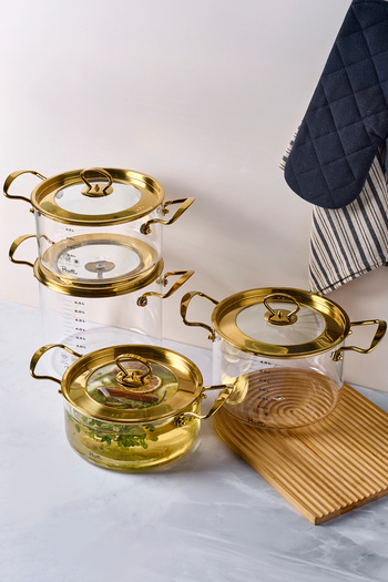 Perotti Logan Gold Covered 4-Piece Glass Pot Set