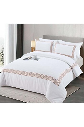 Comfy 6pc Embroidered Premium Quality Pure Cotton King Size White Comforter Set