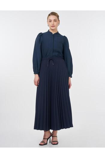 Kayra Judge Collar Lyocell Blouse Navy Blue