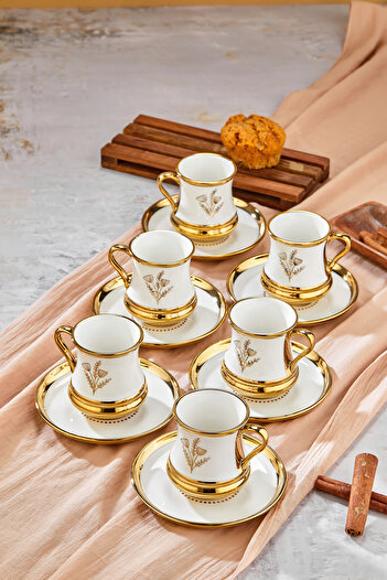 Cooker Set of 6 220 ml Porcelain Teacups with Stylish Design - Gold Gilded - Gift Option