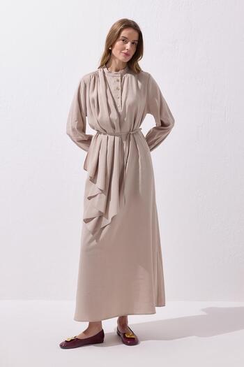 KADRİYE BAŞTÜRK Loi Shawl Collar Dress Stone