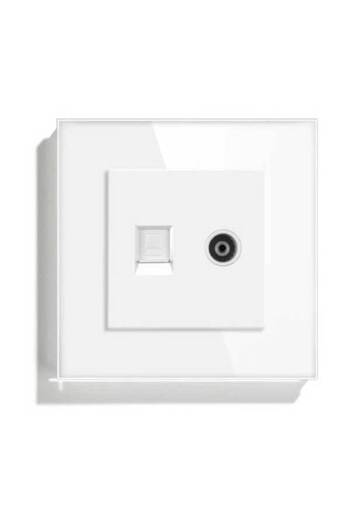 CLASSLIGHTS Priză RJ45 TV + Internet, Cat6, Ramă din sticlă securizată, Classlights, Alb