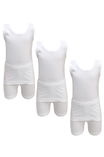 City Rose Fashion 3 - Pieces Boy's Cotton Vest Undershirt and Short underwear set white