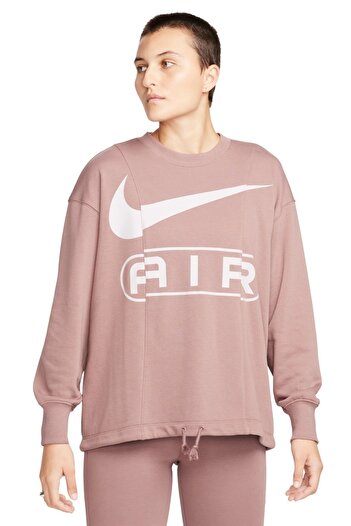 Nike Дамски суитшърт с голям размер и кръгло деколте Air French Terry Дамски суитшърт с голям размер, цвят кафяв