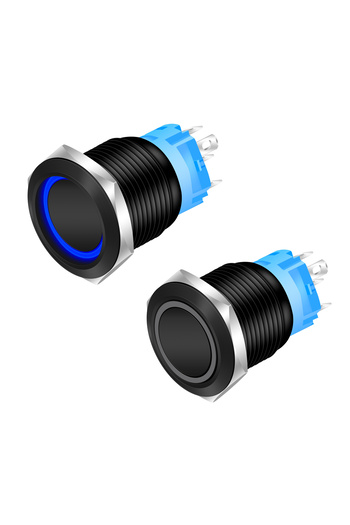 CLASSLIGHTS Buton negru de 19 mm cu blocare și LED albastru, ElectroAZ