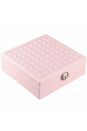 PUFO Glam elegant box with mirror for jewelry storage and organization, 25 x 25 cm, pink