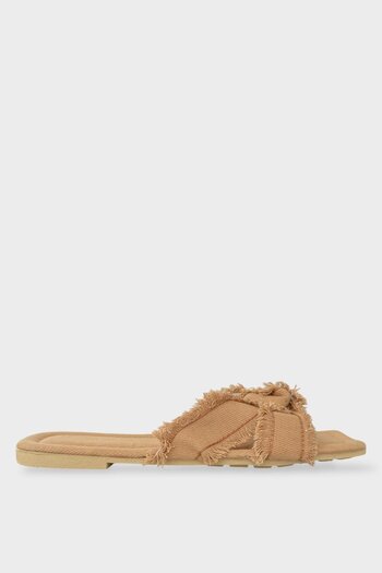 Liger Women's Tassel Detail Cross Denim Slippers Beige