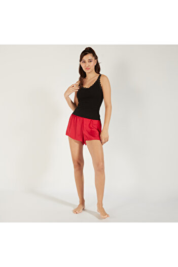 FAV Textured Sleeveless Camisole with Scoop Neck and Lace Detail