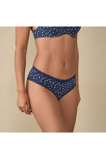 FAV All-Over Floral Print Bikini Briefs with Lace Detail