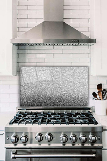 Vosevu Silver Design Glass Stove Back Protector, Heat Resistant, Countertop Built-In and Kitchen Protection