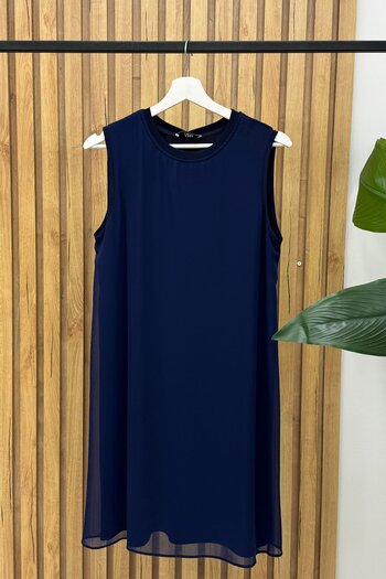Nisa Luxury Boutique Puane Zero Sleeve Front Chiffon Detail Combed Cotton Underwear Tunic - 10270