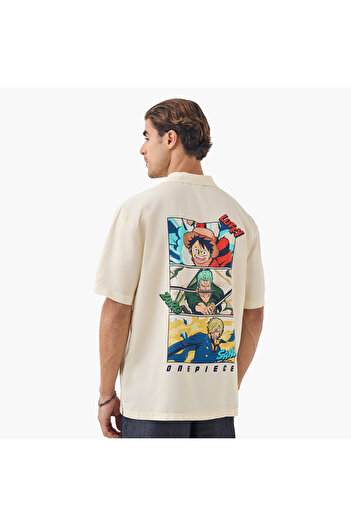 SP Characters Onepiece Print Relaxed Fit Shirt with Camp Collar and Short Sleeves