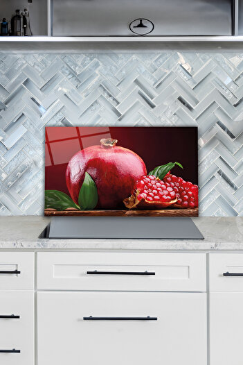 Vosevu Red Pomegranate Glass Stove Back Protector, Heat Resistant, Countertop Built-In and Kitchen Protection