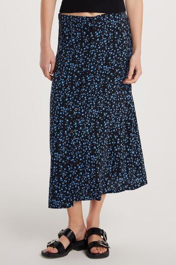 Tudors Women's Standard Fit Buttoned Viscose Elastic Printed Midi Length Skirt