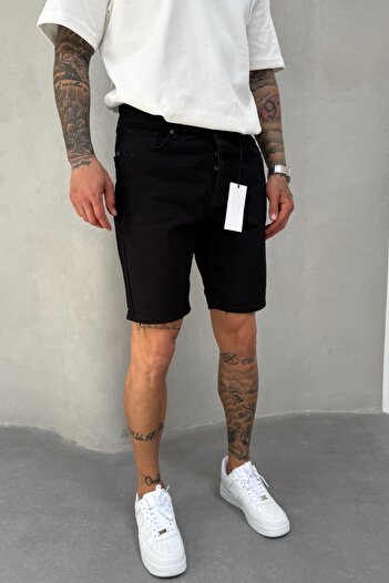 MADZEYMODA Black Denim Fabric Men's Jean Jeans Shorts Ke-463