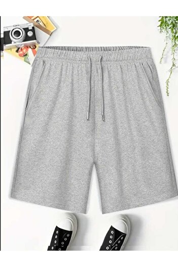 FİTGO Men's Waist Lace-Up Bermuda Gray Shorts