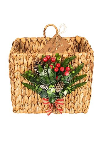 EVİMTATLIEVİM New Year's Wicker Door Basket Newspaper Holder Mailbox 30cm