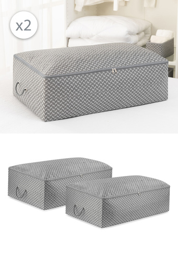 REKHOME Set of 2 Houndstooth Gray Mega Size Underbed under Bed Cabinet Pillow Quilt Clothing Sweater Clothes Pouch