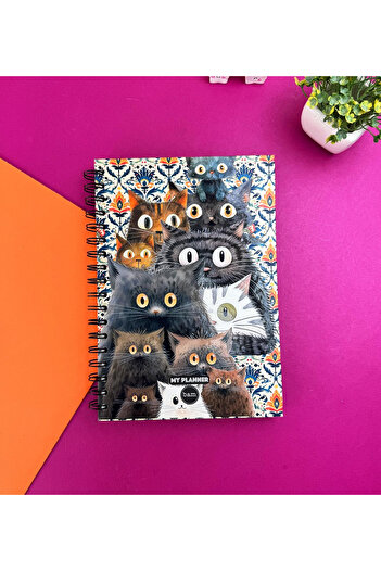 hediyeofisi Cute Cats Spiral Bound Unlimited Planner Agenda with Motivational Pages