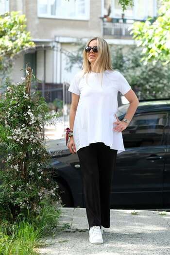 BEBE PLUS Wide Leg Ribbed Trousers with Elastic Waist