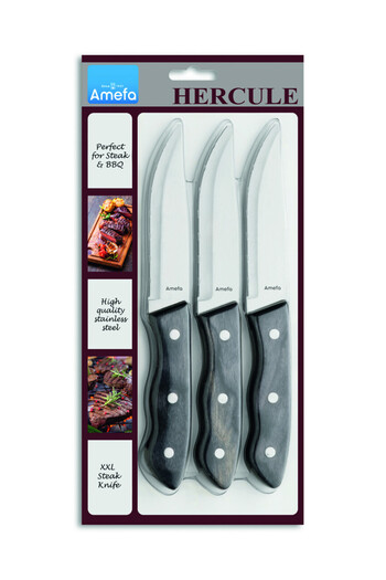 Amefa Set of 3 steak knives, Richardson Sheffield, Hercules, stainless steel