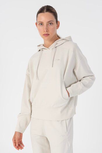 MARATON Oversize Women's Hooded Long Sleeve Silver Gray Sweatshirt 23053