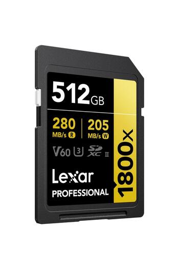 Lexar 512Gb Lsd1800512G-Bnnng Sd Professional 1800X Sdxc Uhs-Ii Card up to 280Mb/S Read 210Mb/S Write