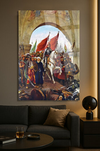 TAULART Fatih Sultan Mehmet İstanbul 1453 Modern Cam Tablo – Salon, Yatak Odası, Ofis İçin Şık Duvar Tablosu