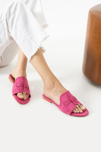 diclepolat Women's Suede Flat Sole Daily Slippers Wolya Fuchsia
