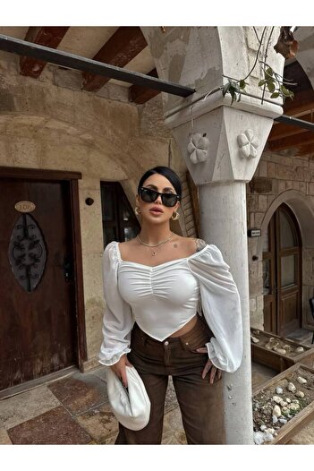 ELBEY Chiffon Blouse with Front Gathered Sleeves